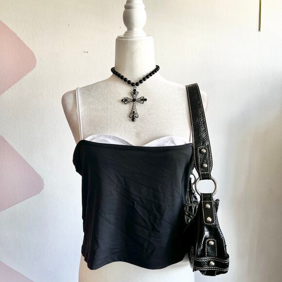 Black Layered Top, Y2K Grunge Indie Sleaze Minimalist Soft Goth Large - Picture 1 of 6